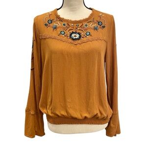 Xhilaration Mustard Embroidered Blouse